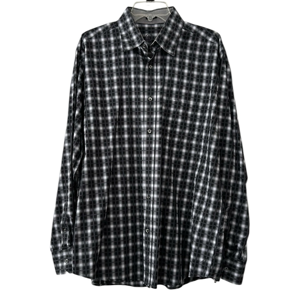 Bugatchi Long Sleeve Check Classic Fit Cotton Shirt Gray Black XL Men